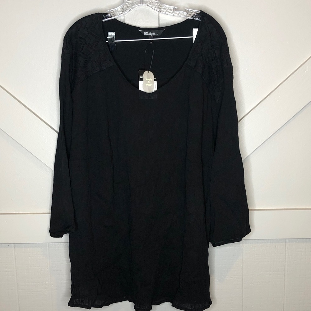 Ulla Popken Women’s 24/26 Cotton Black Long Sleeve Top Blouse NEW Artsy
